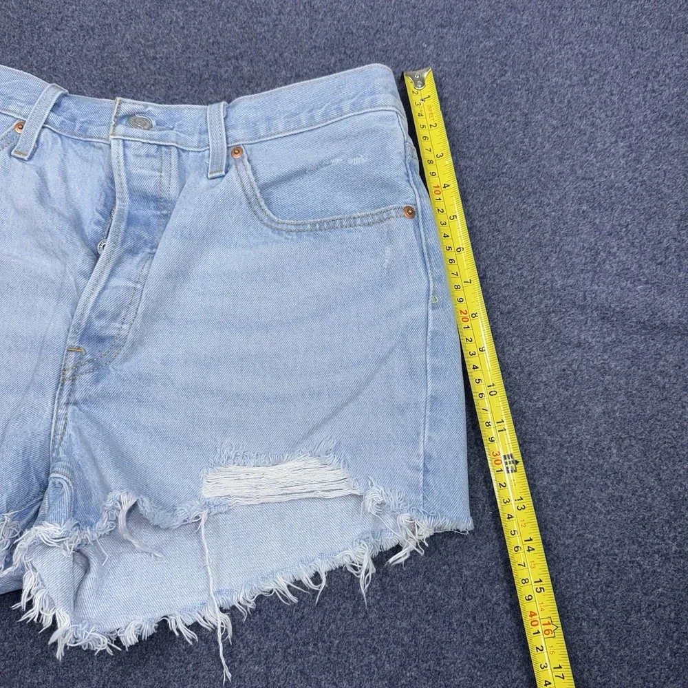 Levi's 501 Shorts Womens W32 Blue Denim High Rise Button Fly Distressed Cutoff